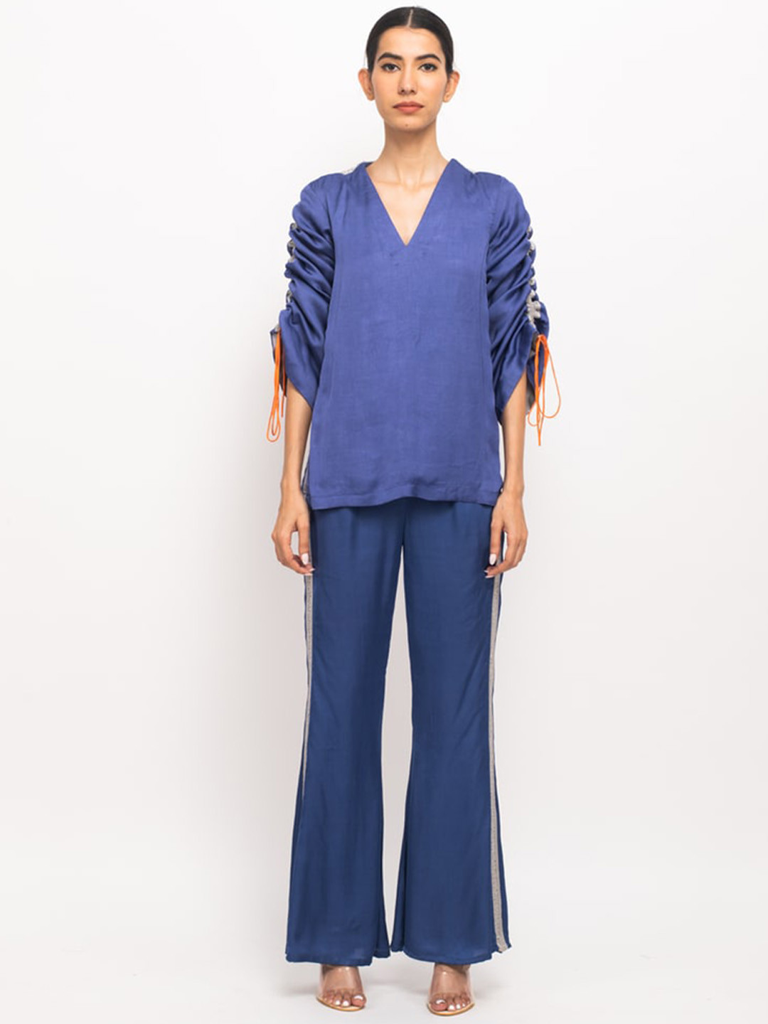 Neora Ruched Detail V-Neck Top With Palazzos