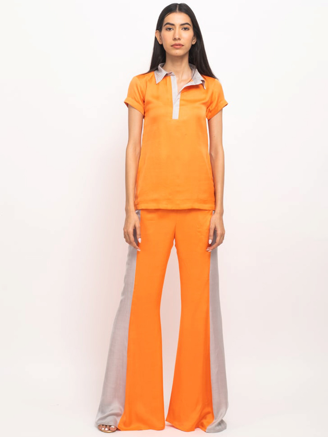 Neora Colorblocked Shirt Collar Tunic With Palazzo