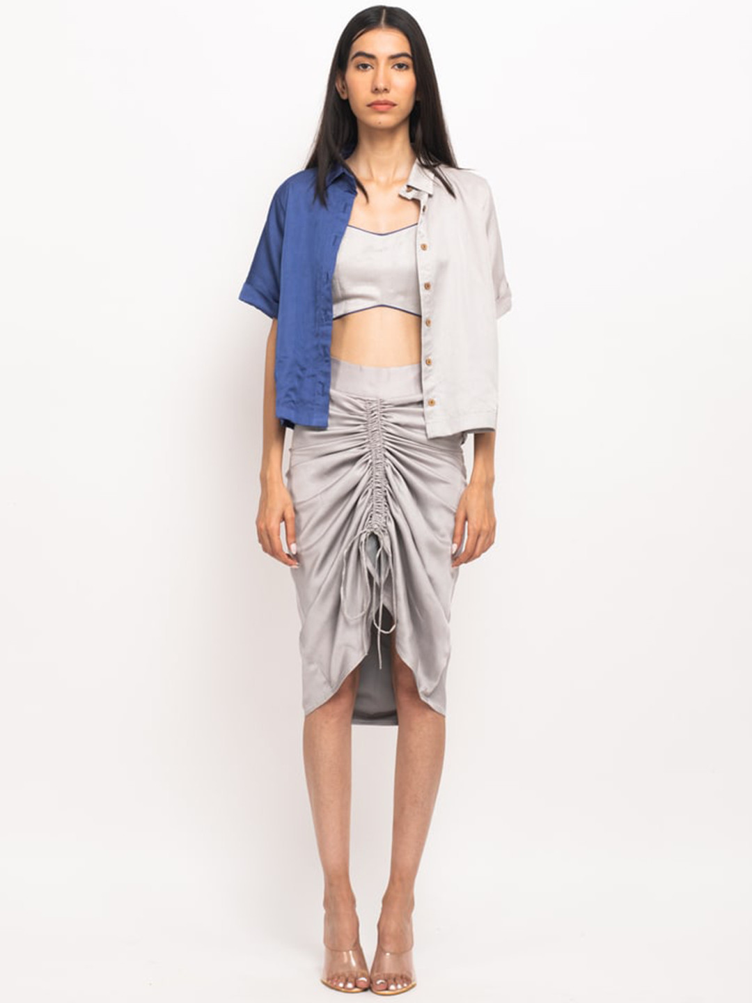 Neora Colourblocked Top With Flared Skirt & Shirt