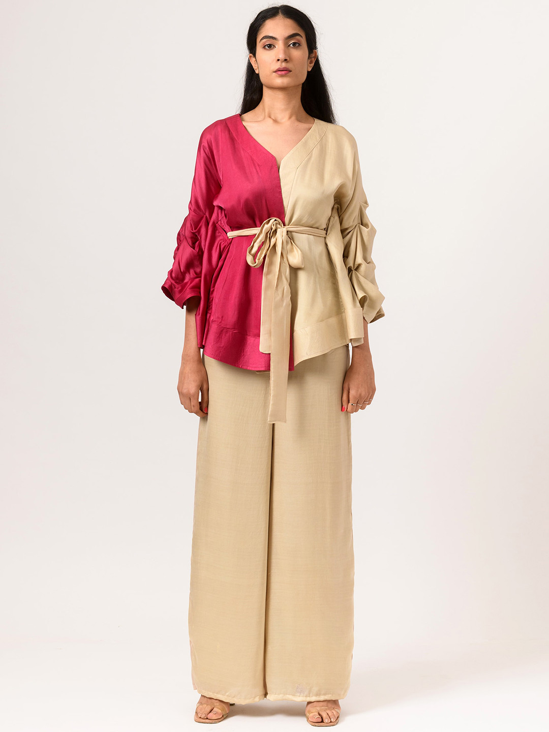 Neora Colour-Blocked Top With Palazzo