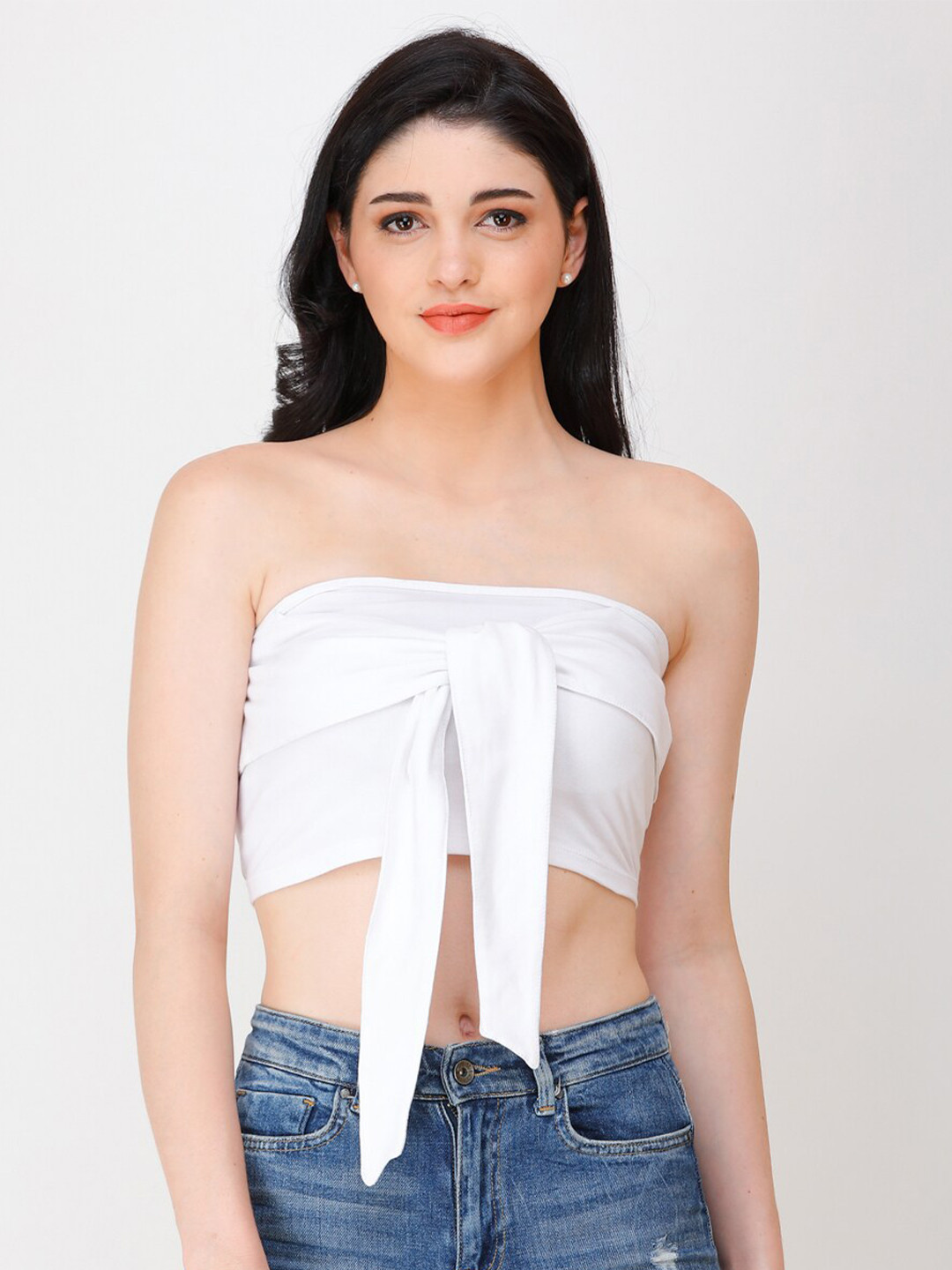 BAESD Strapless Tie-Up Detailed Cotton Tube Crop Top