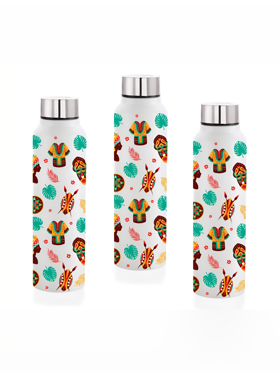 NIRLON White Conversational Stainless Steel Single Wall Vacuum 3 Piece Water Bottle - 1L