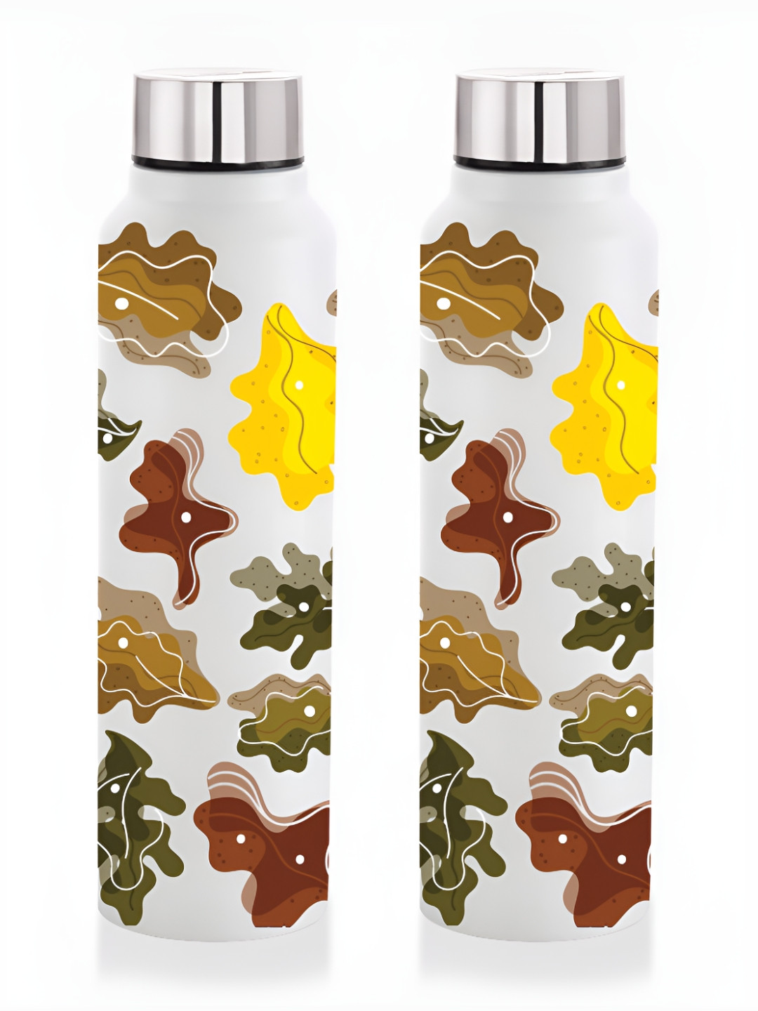 NIRLON White Abstract Stainless Steel Single Wall Vacuum 2 Piece Water Bottle - 1L