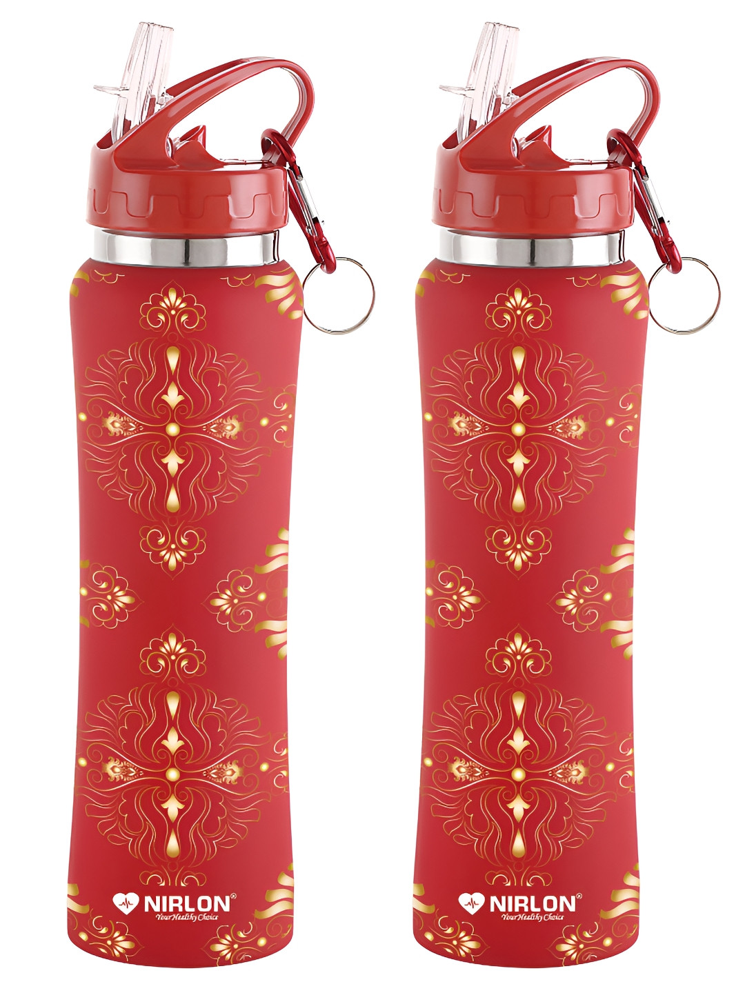 NIRLON Flip Bot Red Floral Stainless Steel Single Wall Vacuum 2 Piece Sipper - 750ml