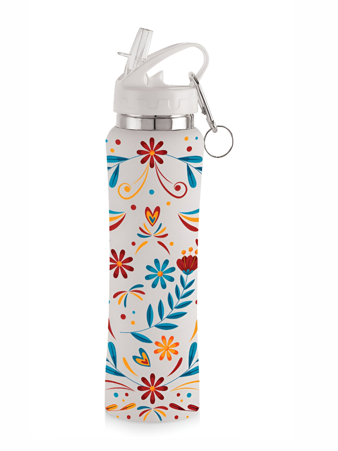 NIRLON Flip Bot Black Floral Stainless Steel Single Wall Vacuum Sipper - 750ml