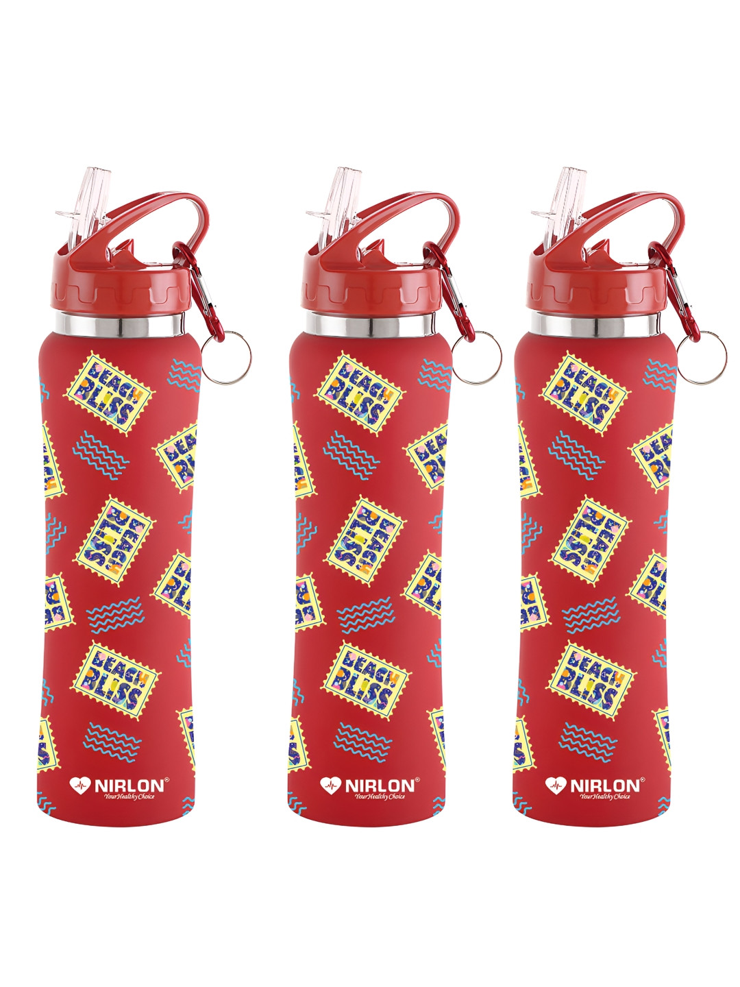 NIRLON Flip Bot Red Conversational Stainless Steel Single Wall Vacuum 3 Pcs Sipper - 750ml