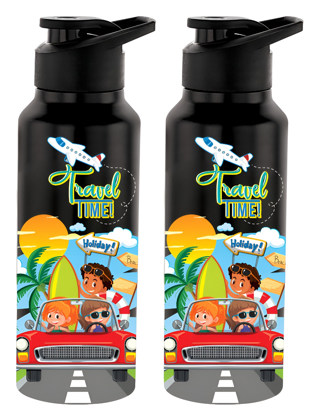 NIRLON Black Conversational Stainless Steel Single Wall Vacuum 2 Pcs Water Bottle - 750ml