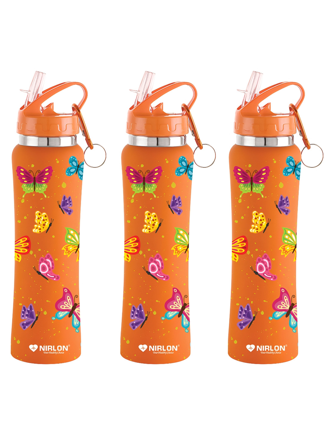 NIRLON Flip Bot Orange Conversational Stainless Steel Spill Proof 3 Piece Sipper - 750ml