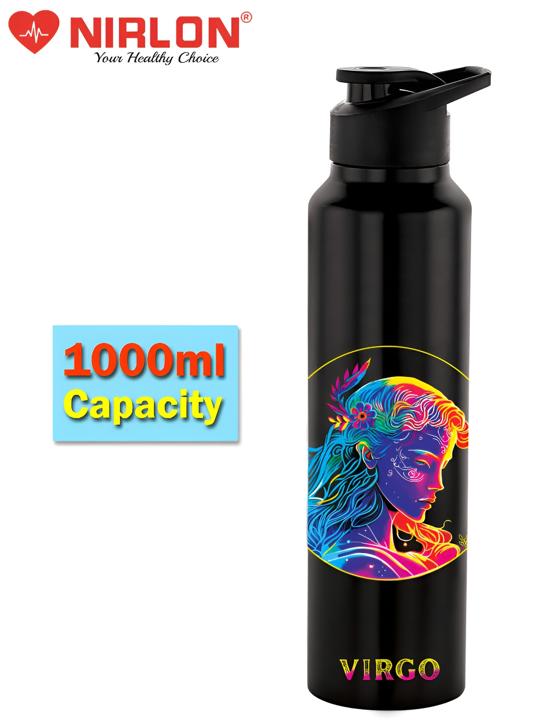 NIRLON Classic Black Conversational Stainless Steel Spill Proof 3 Piece Sipper - 1L