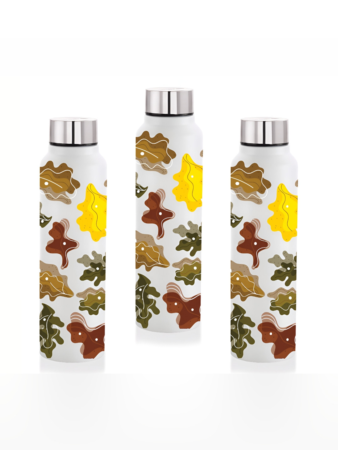 NIRLON White Abstract Stainless Steel Single Wall Vacuum 3 Piece Water Bottle - 1L