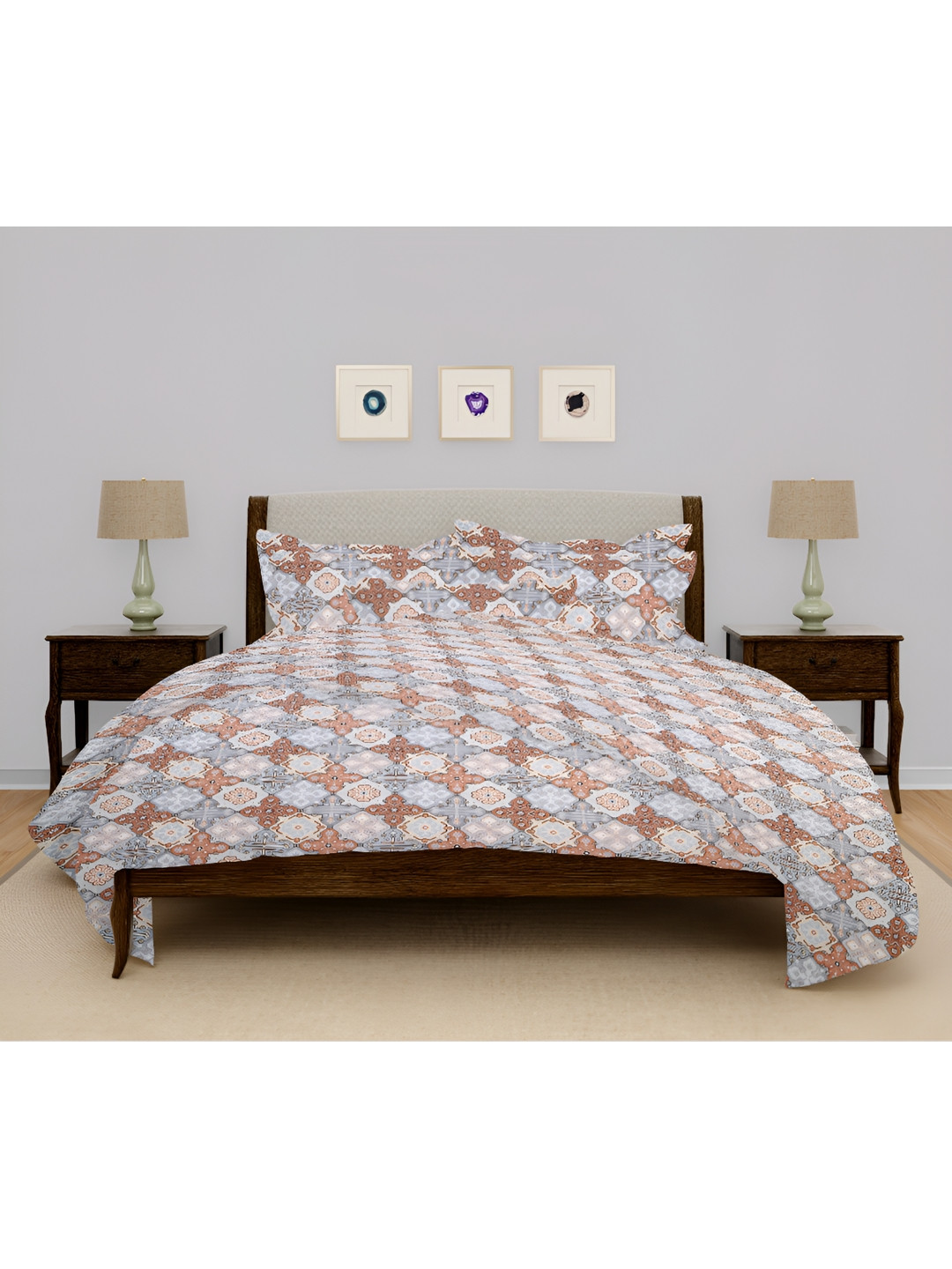 ARVIND Elevate Brown Ethnic Motifs Cotton 130 TC Queen Bedsheet with 2 Pillow Covers-90 x 100 inches