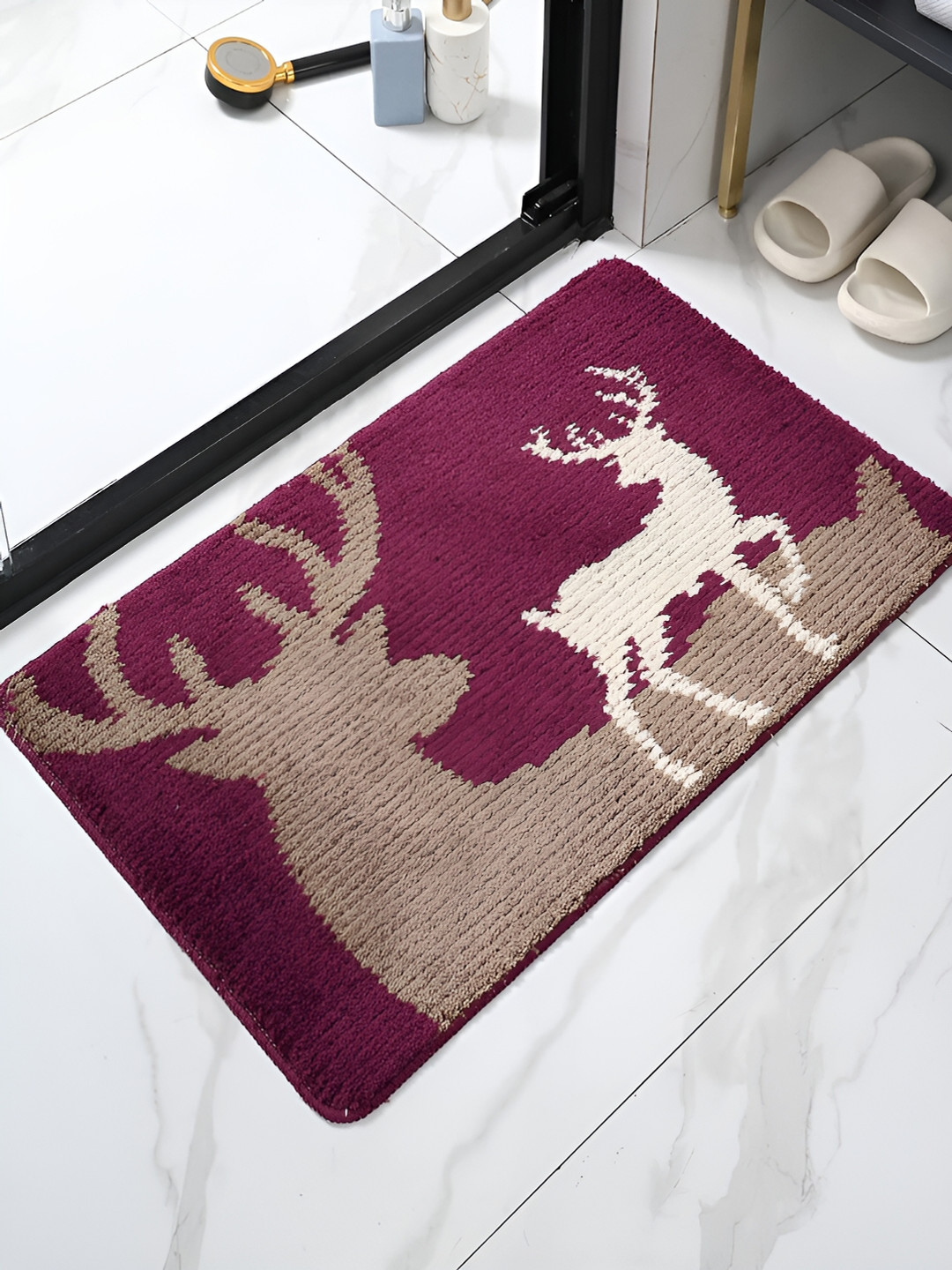 HOKIPO Purple & Brown Printed 1600 GSM Soft Bath Rug
