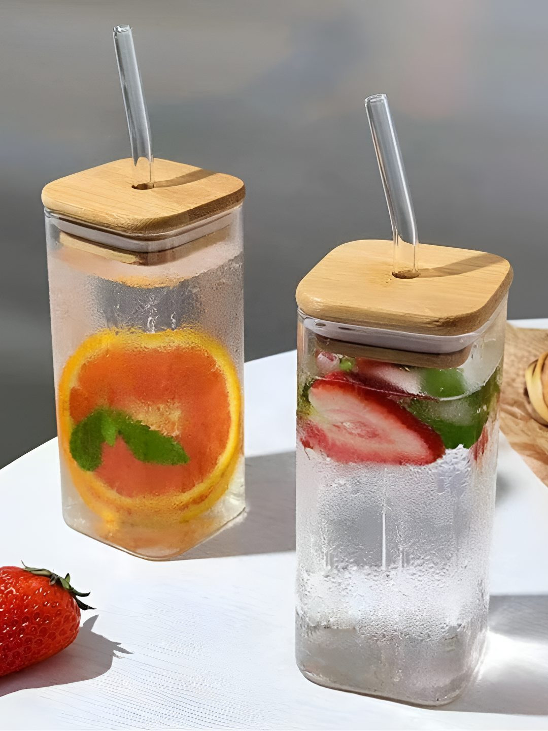 Coozico Adhunyk Transparent Glass Dishwasher Safe 2 Piece Screw Top Jar-385ml