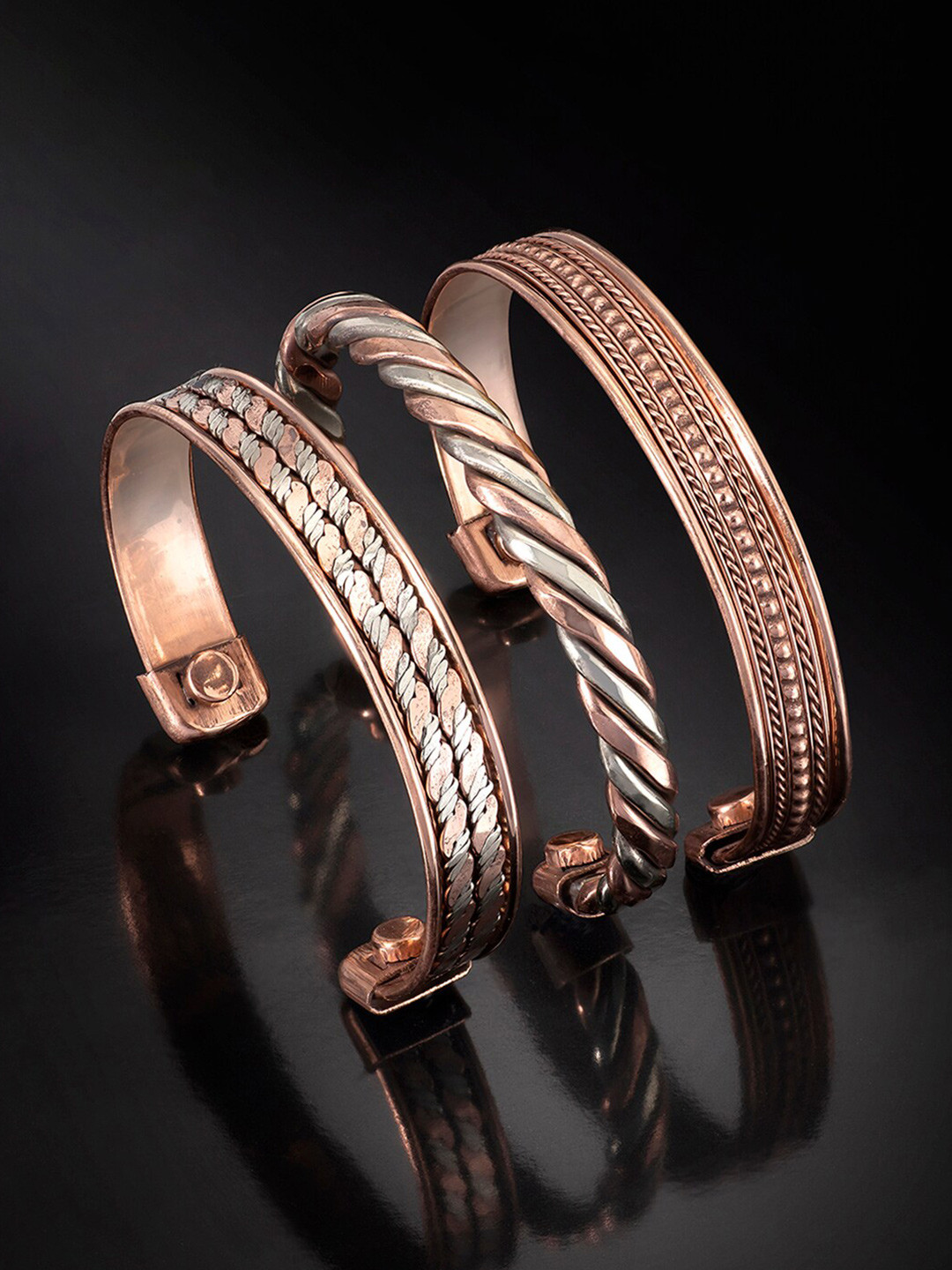 Peora Set of 3 Rose Gold-Plated Chakra Yoga Meditation Adjustable Cuff Bracelets