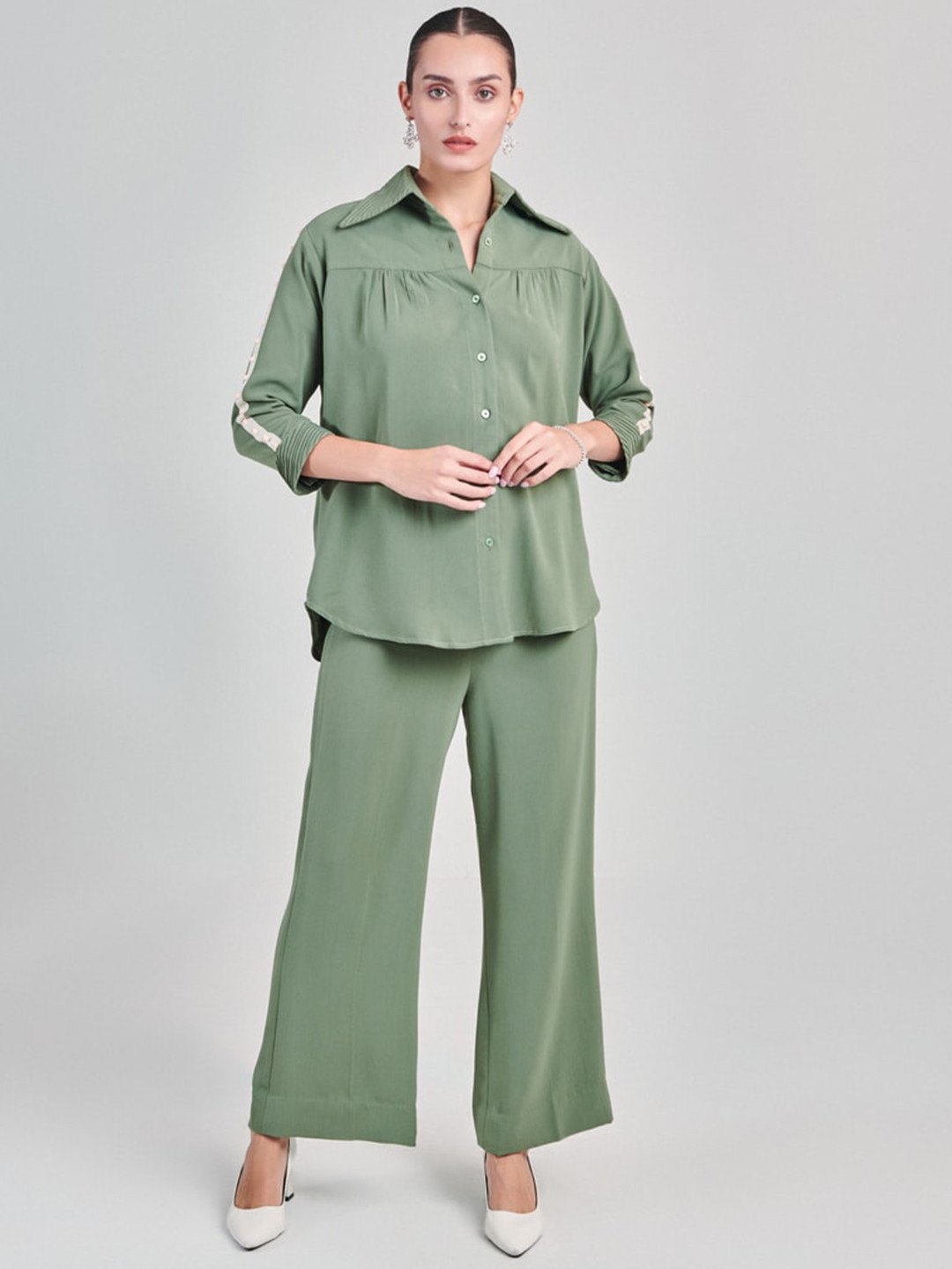 ONE KNOT ONE Women Shirt Collar With Palazzos Co-Ords