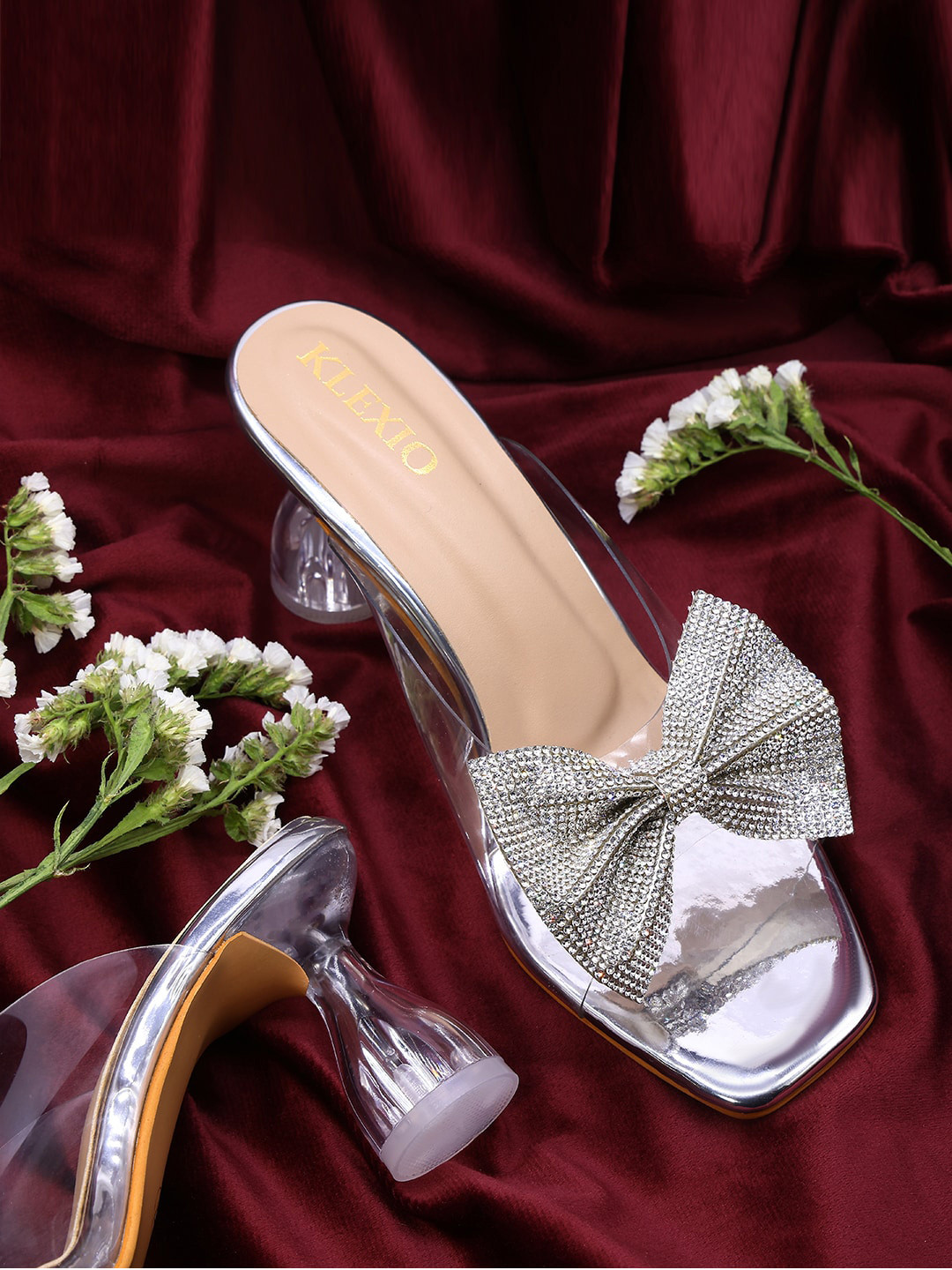 KLEXIO Embellished Open Toe Block Heels