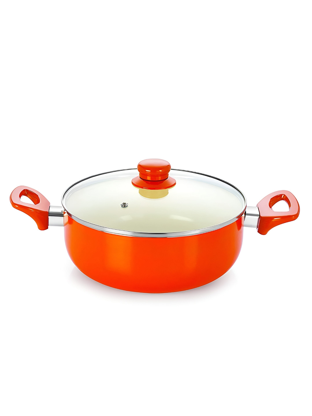 NIRLON Orange Aluminium Dishwasher Safe Casserole with Glass Lid 2.6 Ltr