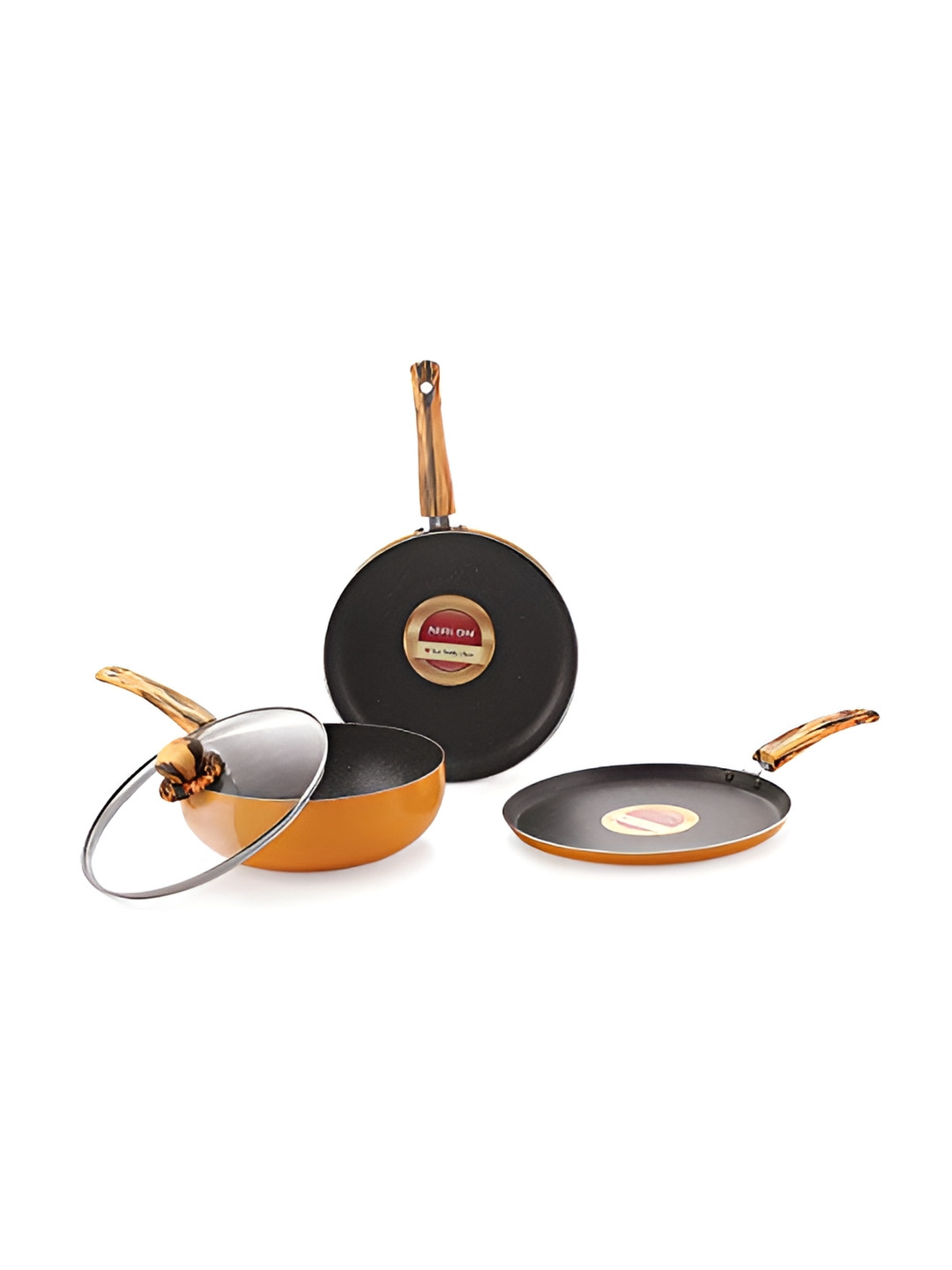 NIRLON Orange & Black 4 Pieces Aluminium Dishwasher Safe Non Stick Cookware Stick