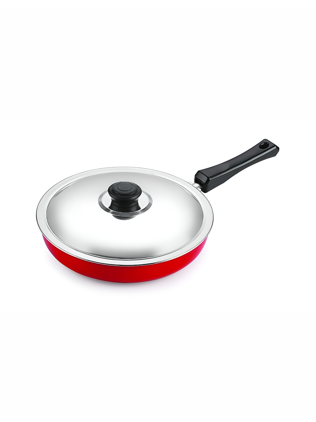 NIRLON Red Aluminium Dishwasher Safe Fry Pan with Bakalite Handle with Steel LID