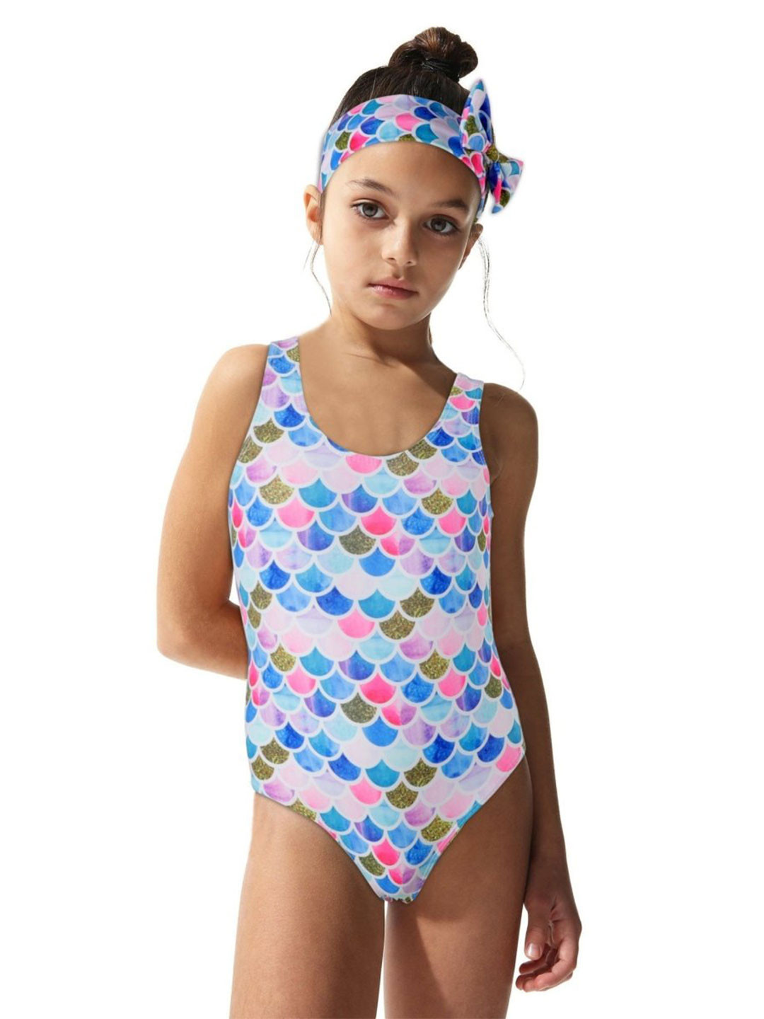 The Mom Store Girls Printed Body suit with hair band