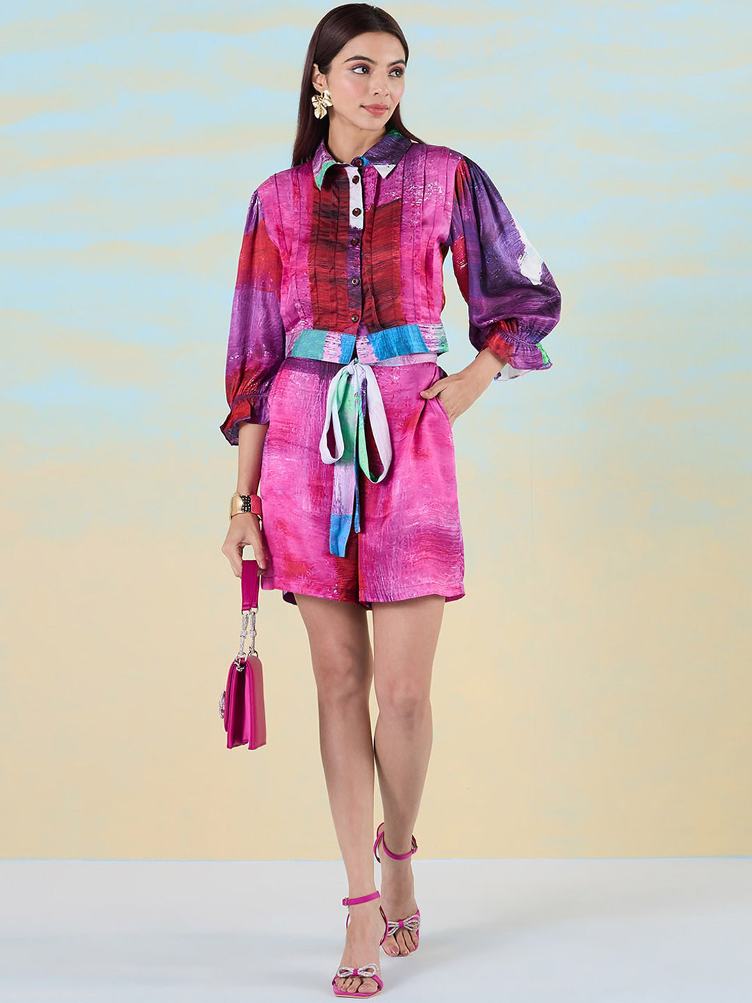 navyasa by liva Floral Reverie Abstract Printed Shirt Collar Shirt With Shorts