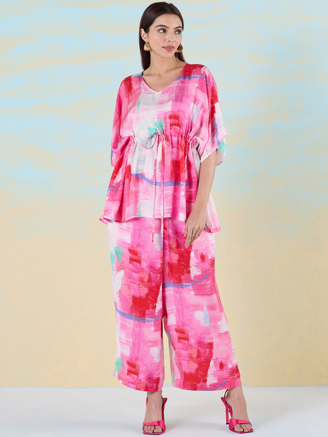 navyasa by liva Mystic Bloom Printed V-Neck Tunic & Trousers Co-Ords