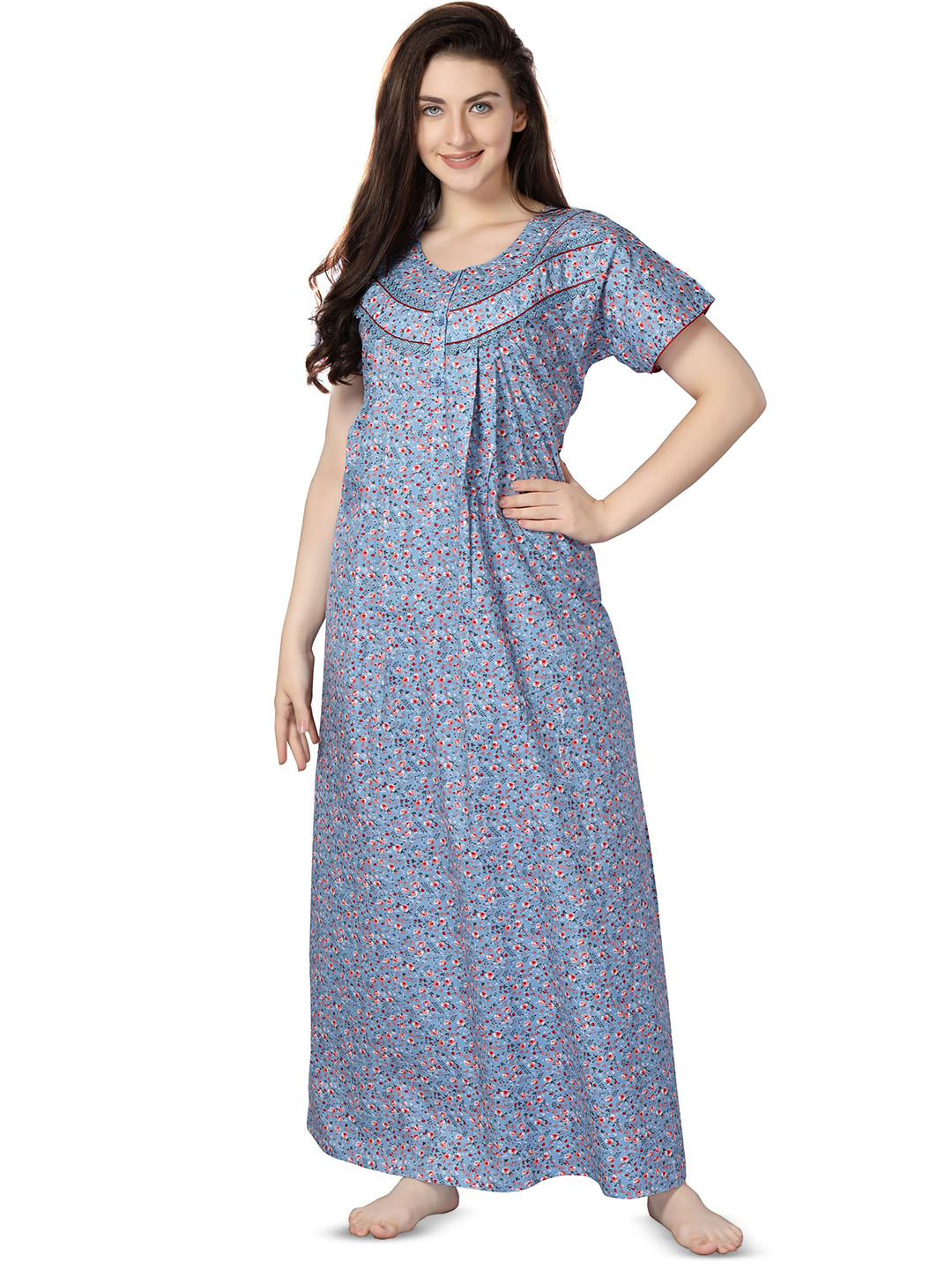 Soulemo Floral Printed Pure Cotton Maxi Nightdress