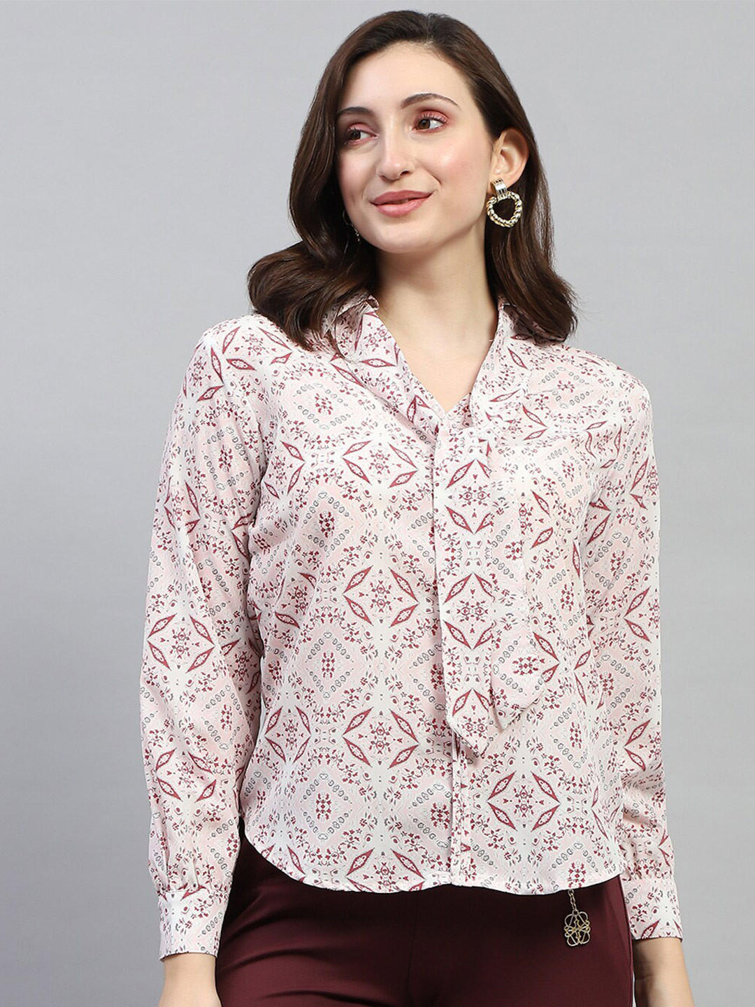 Monte Carlo Geometric Printed Georgette Shirt Style Top