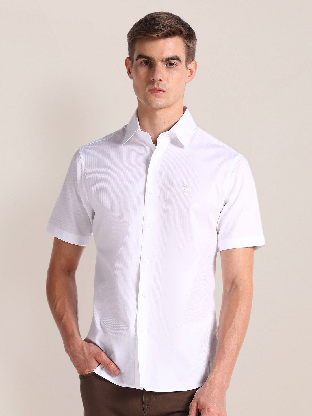 U.S. Polo Assn. Semi Cutaway Collar Vertical Stripe Casual Shirt