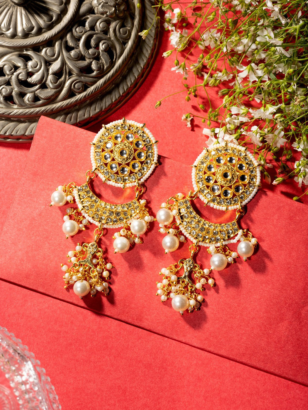Niscka Kundan Gold Plated Drop Earrings
