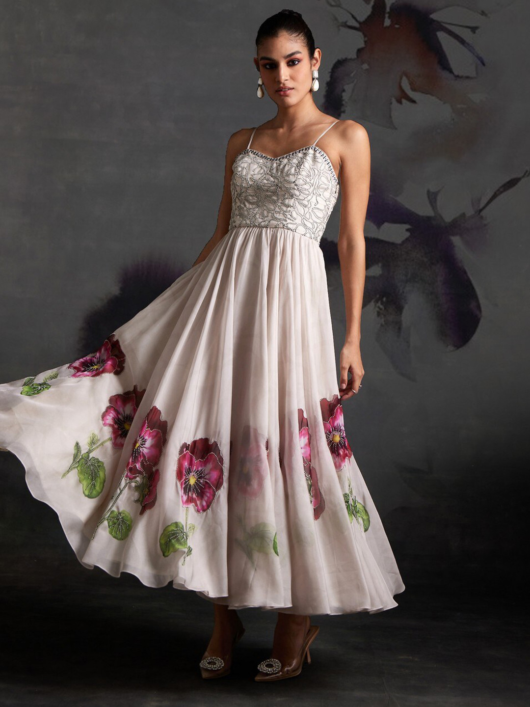 VERB BY PALLAVI SINGHEE Floral Printed Shoulder Strap Fit & Flare Maxi Dress