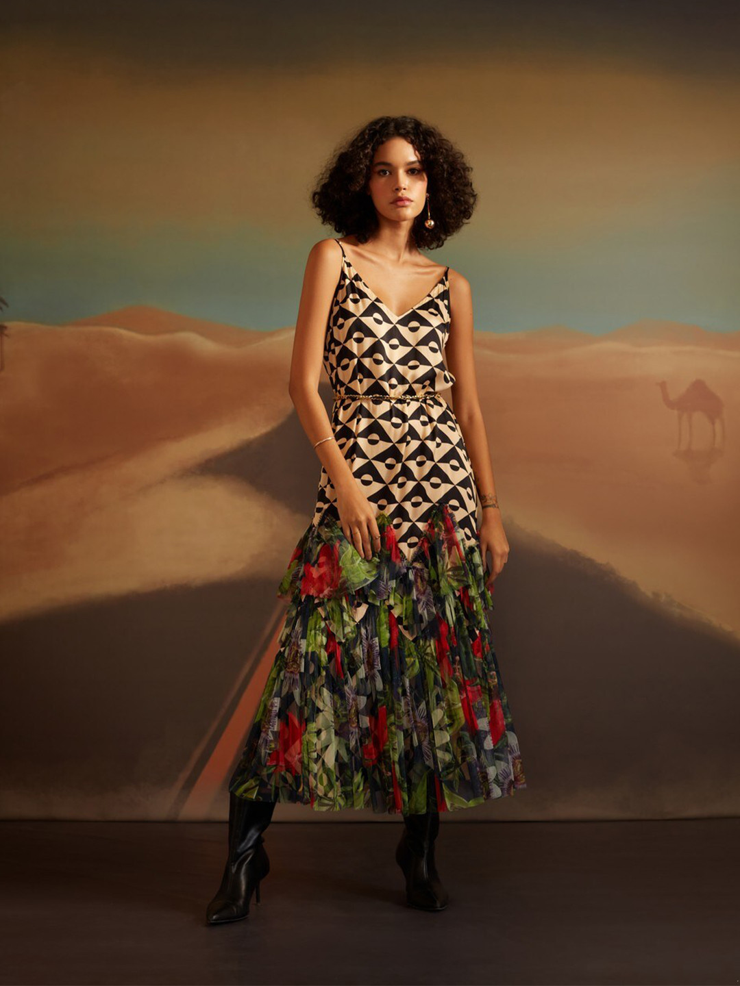 VERB BY PALLAVI SINGHEE Geometric Print Shoulder Strap Modal A-Line Dress