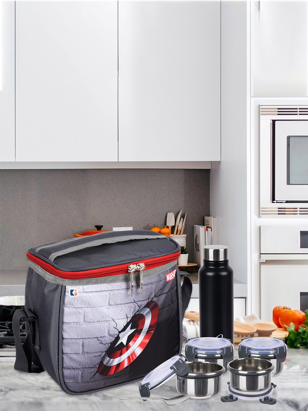 Kuber Industries Set Of 2 Marvel Printed Lunch bags Travel Accessory