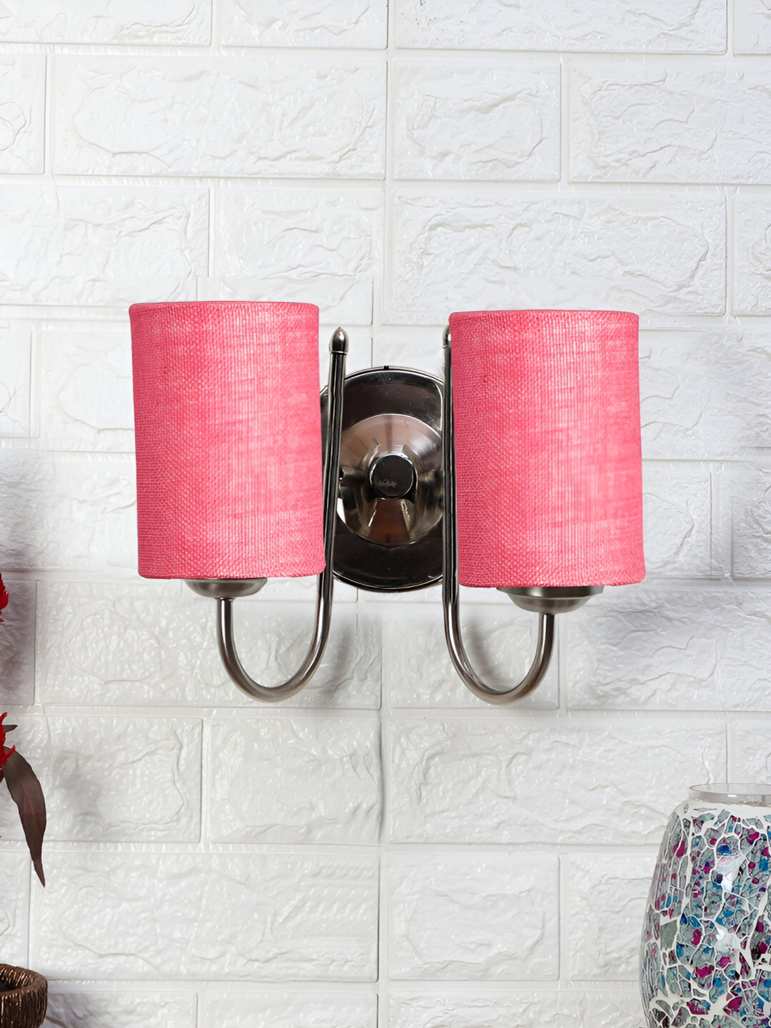 Devansh Pink Metal Traditional Cylinder Shaped Wall Lamp