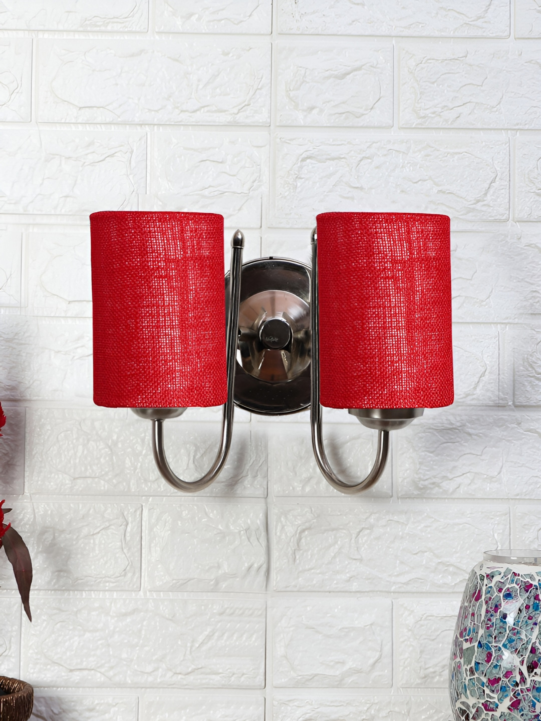 Devansh Maroon Metal Traditional Cylinder Shaped Wall Lamp