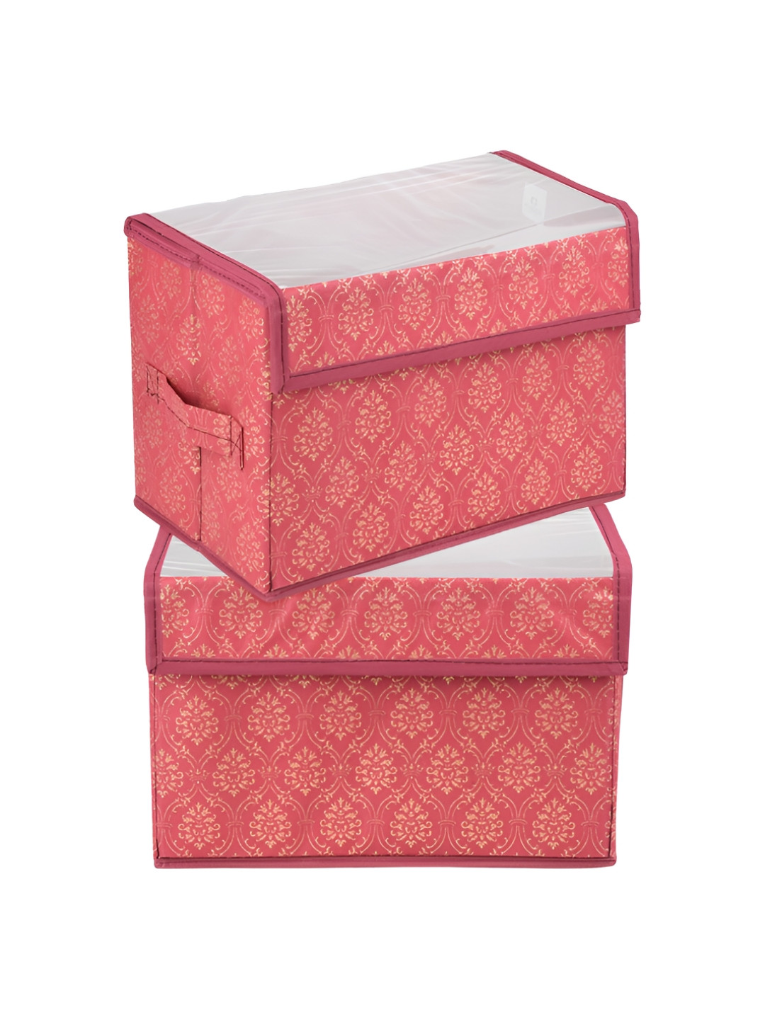 Kuber Industries Maroon 2 Pieces Foldable Transparent Lid Velcro Drawer Box Organisers