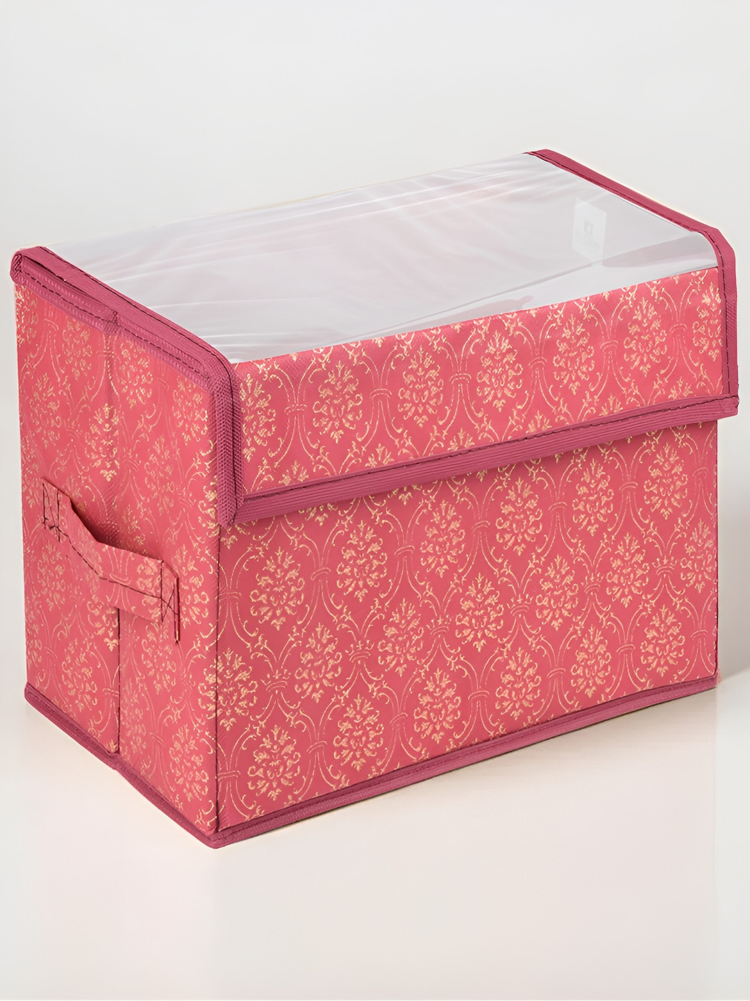 Kuber Industries Maroon Foldable Transparent Lid Velcro Drawer Box Organiser