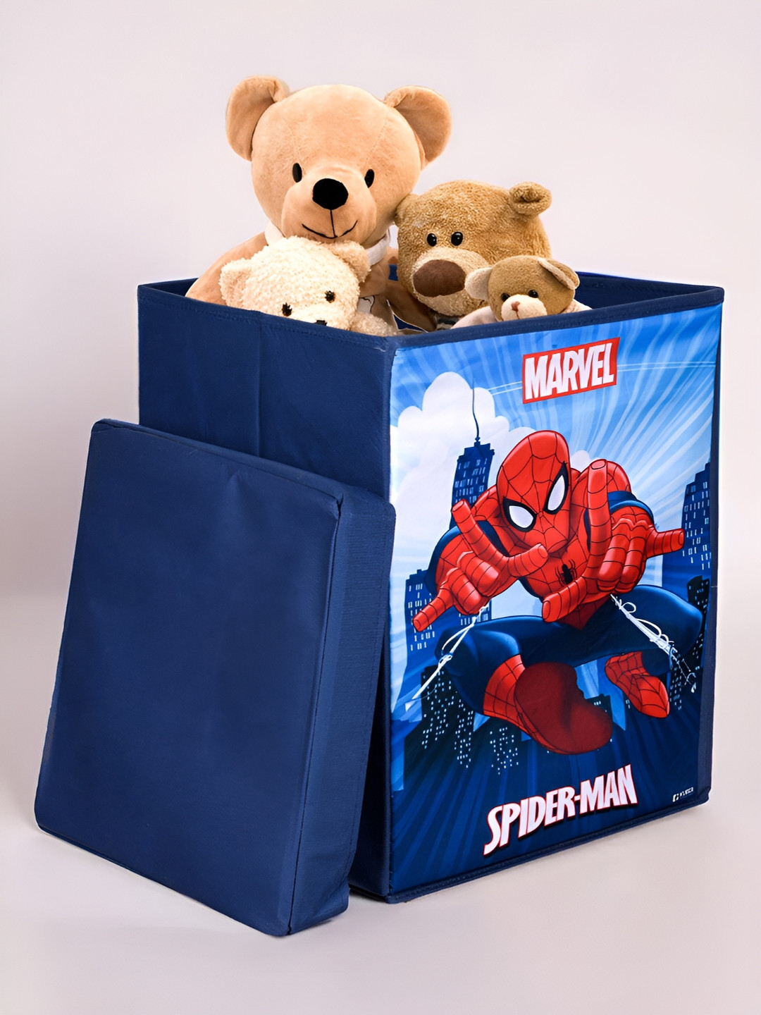 Kuber Industries Navy Blue Marvel Spiderman Toy Storage Box with Lid & Handle Organisers