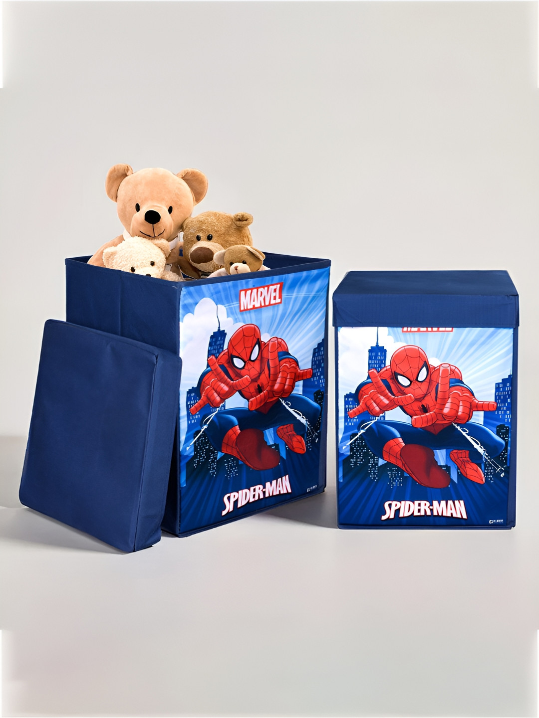 Kuber Industries Navy Blue 2 Pieces Marvel Spiderman Toy Storage Box with Lid & Handle