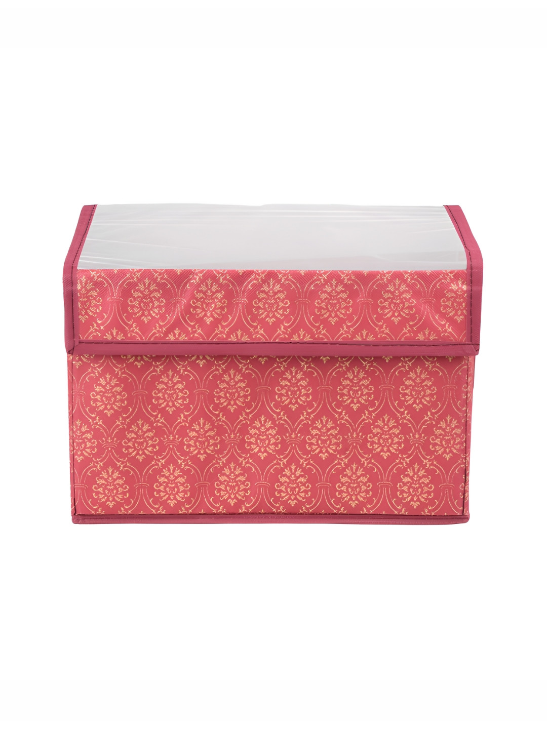 Kuber Industries Maroon 12 Pieces Foldable Velcro Transparent Lid Drawer Box Organisers