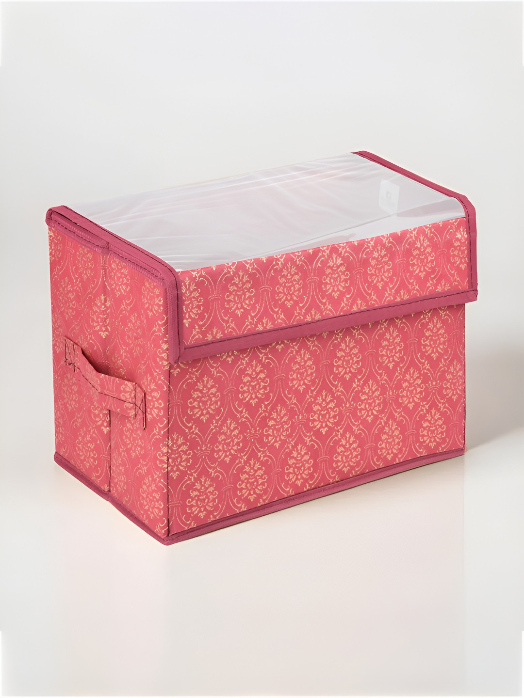 Kuber Industries Maroon Multi-Utility Foldable Transparent Lid Velcro Drawer Box Organiser