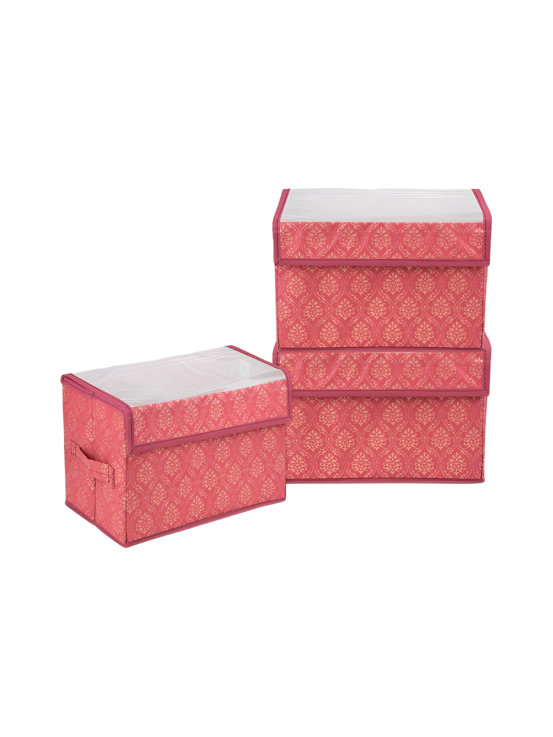 Kuber Industries Maroon 3 Pieces Foldable Velcro Transparent Lid Drawer Box Organisers