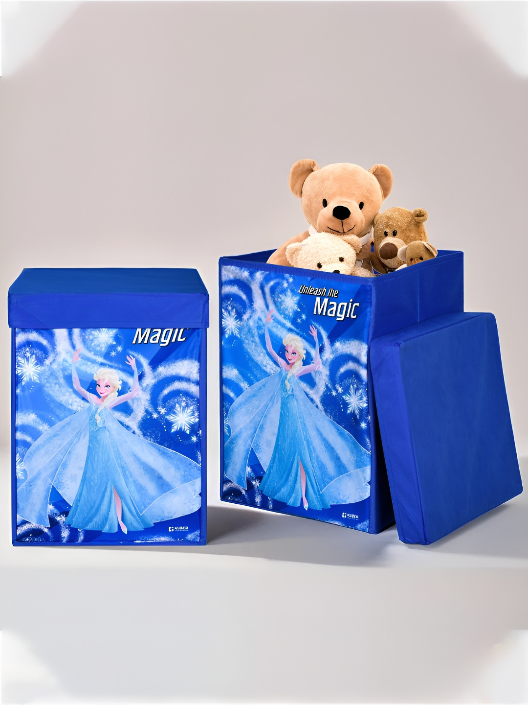 Kuber Industries Navy Blue 2 Pieces Disney Frozen Toy Storage Box with Lid & Handle