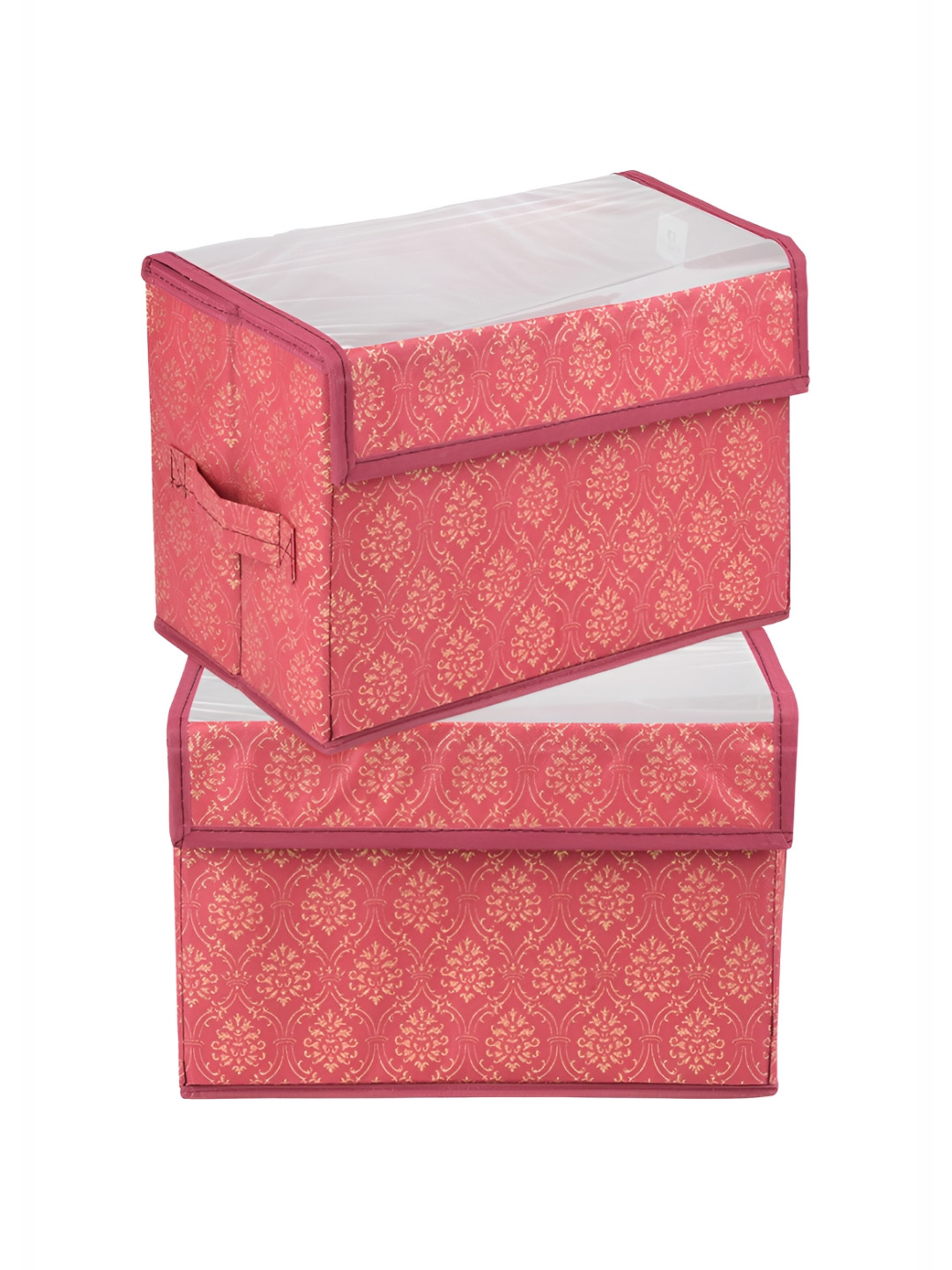 Kuber Industries Maroon 2 Pieces Foldable Velcro Transparent Lid Drawer Box Organisers