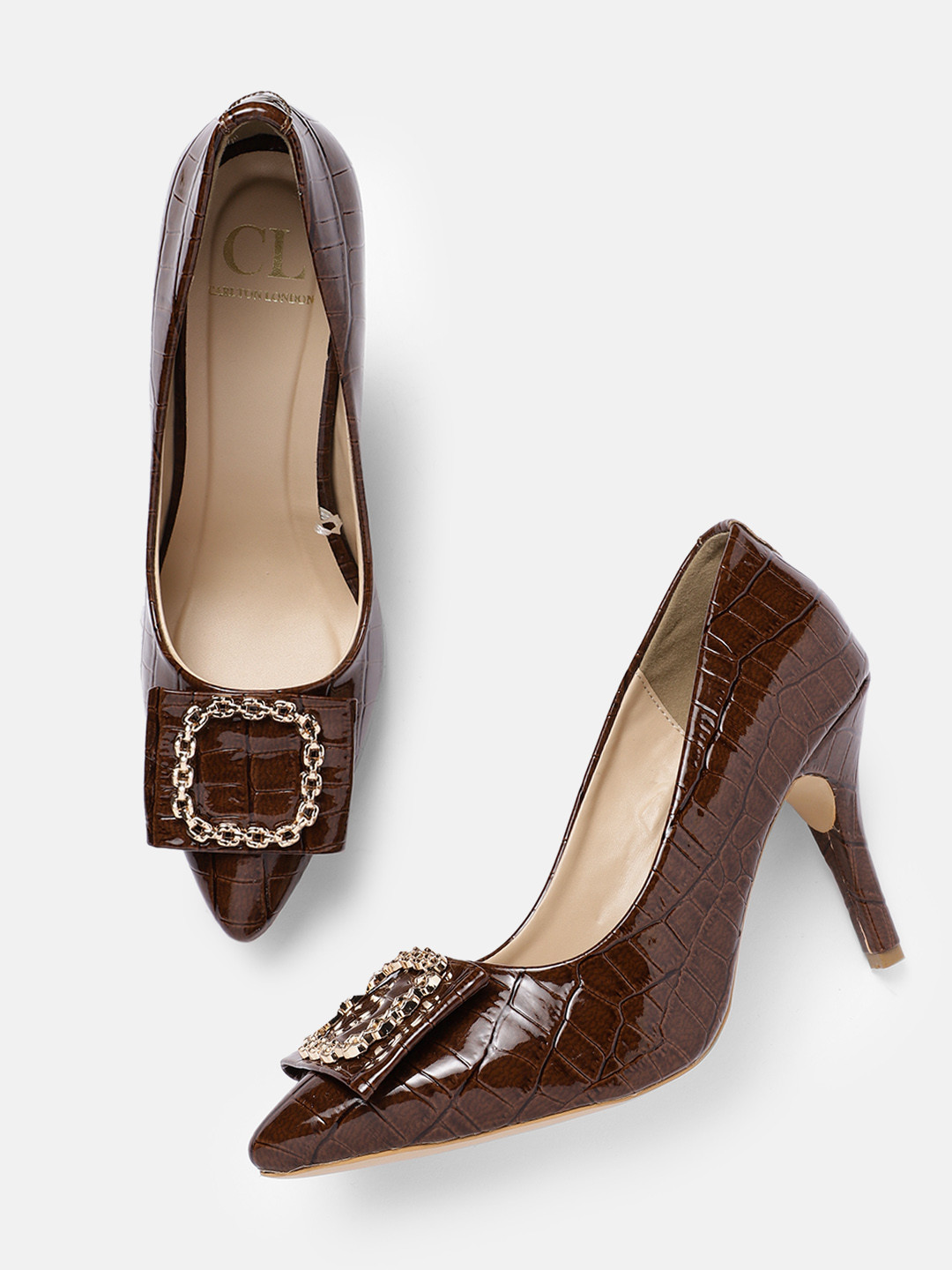 Carlton London Croc Textured Slim Heeled Pumps