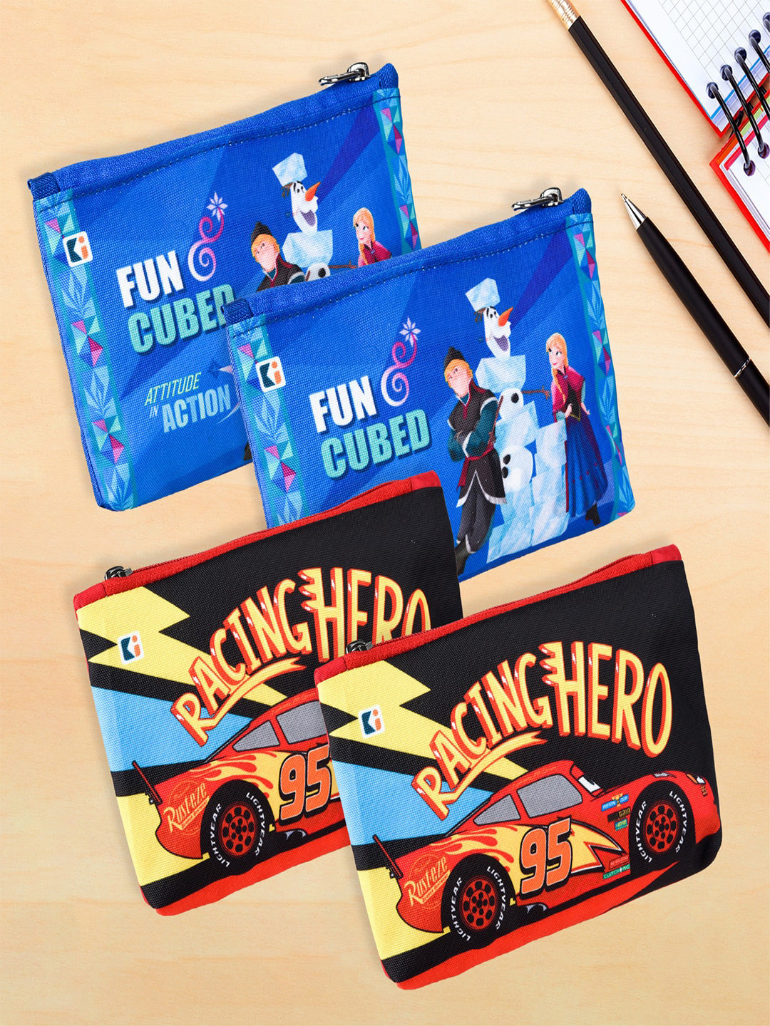 Kuber Industries Kids Set Of 4 Printed Pencil Pouches