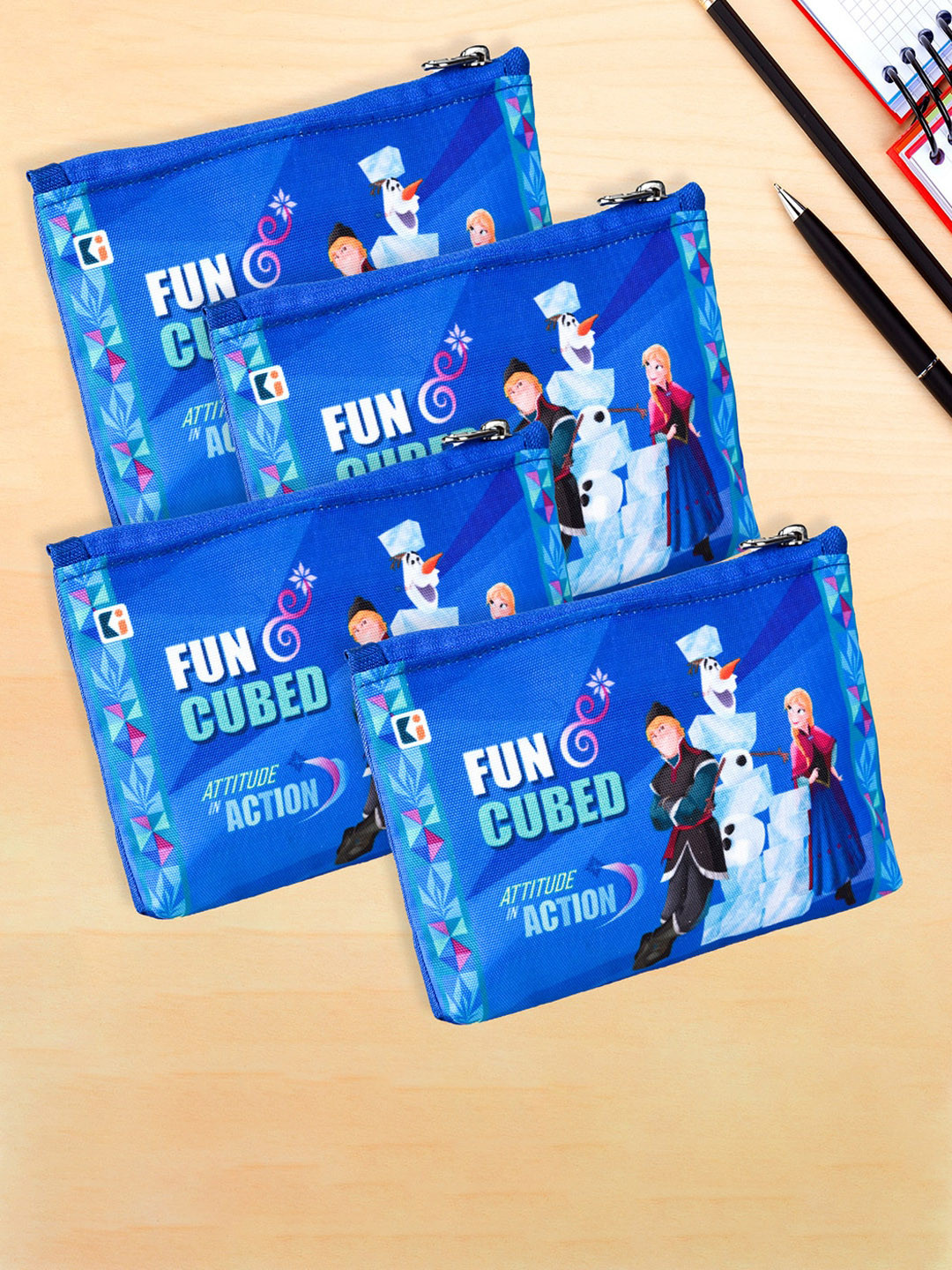 Kuber Industries Kids Pack of 4 Disney-Frozen Printed Square Pencil Pouch