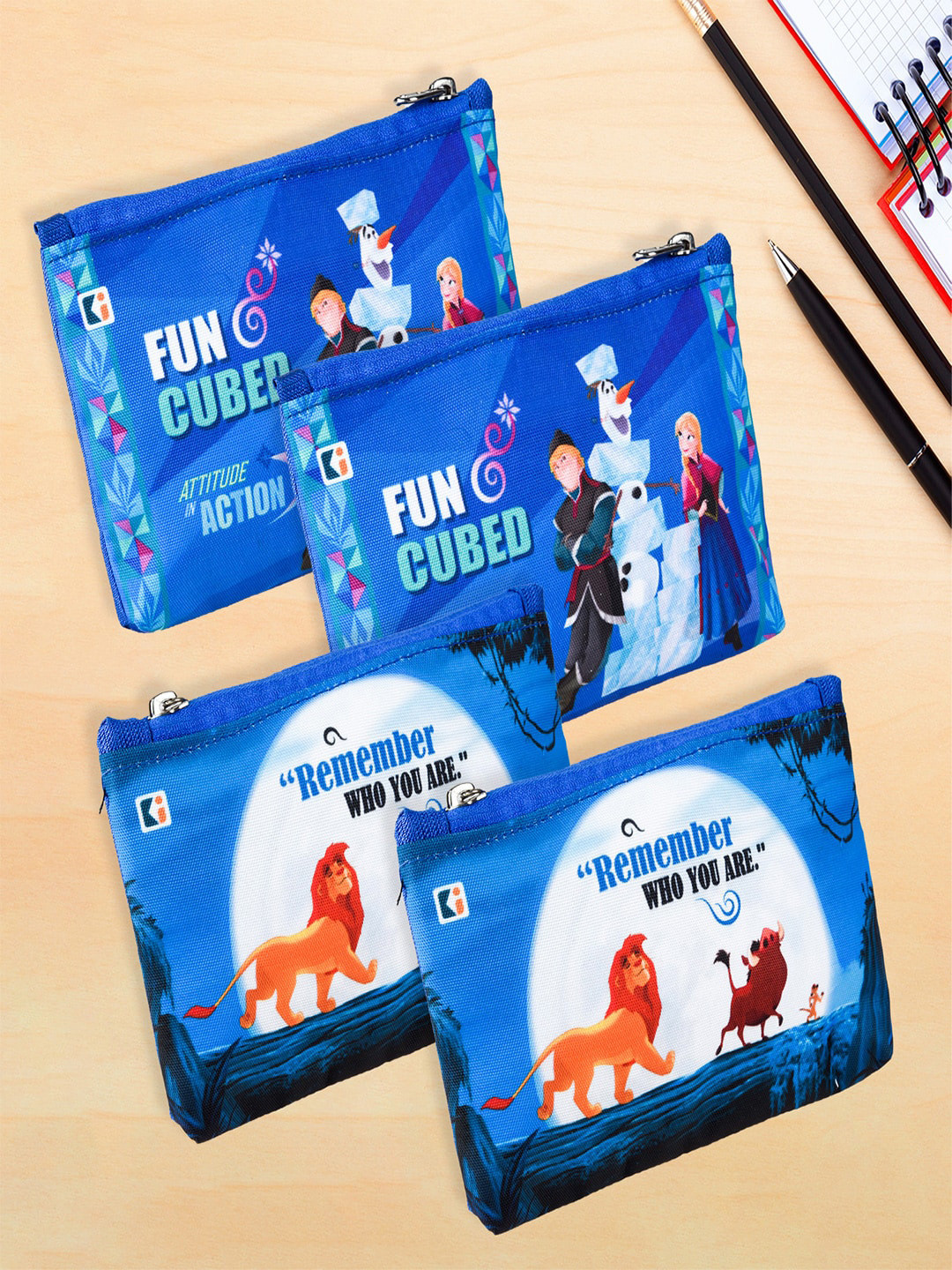 Kuber Industries Kids Pack Of 4 Disney Square Pencil Pouch