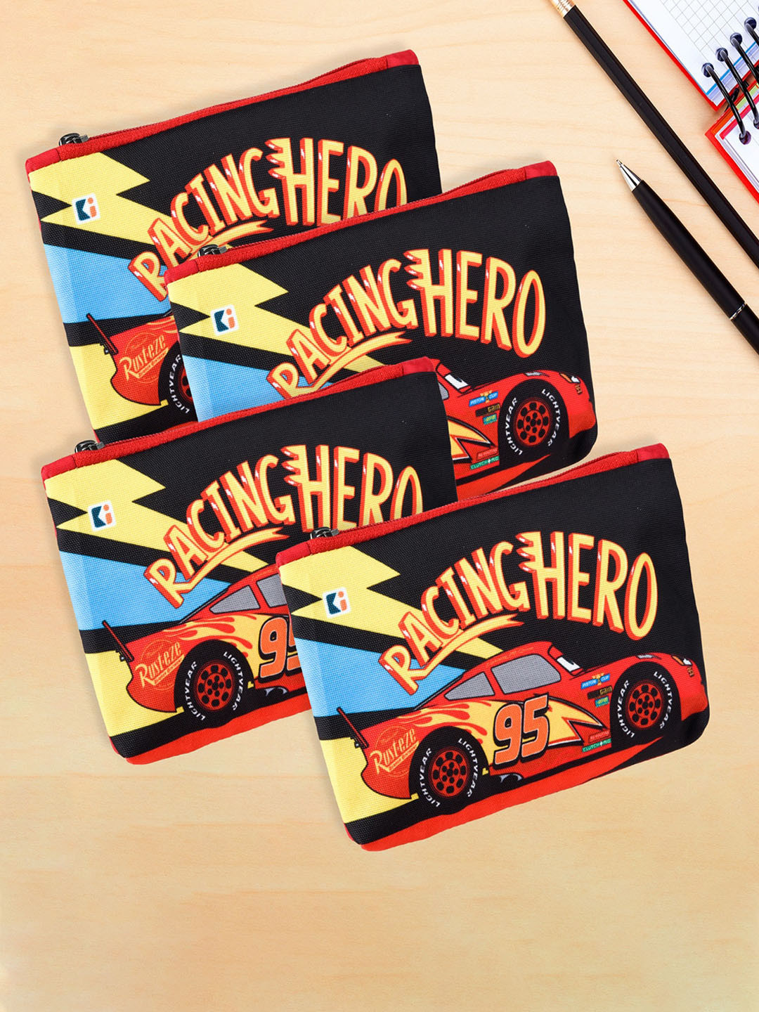 Kuber Industries Kids Pack Of 4 Disney-Racing Car Pencil Pouch