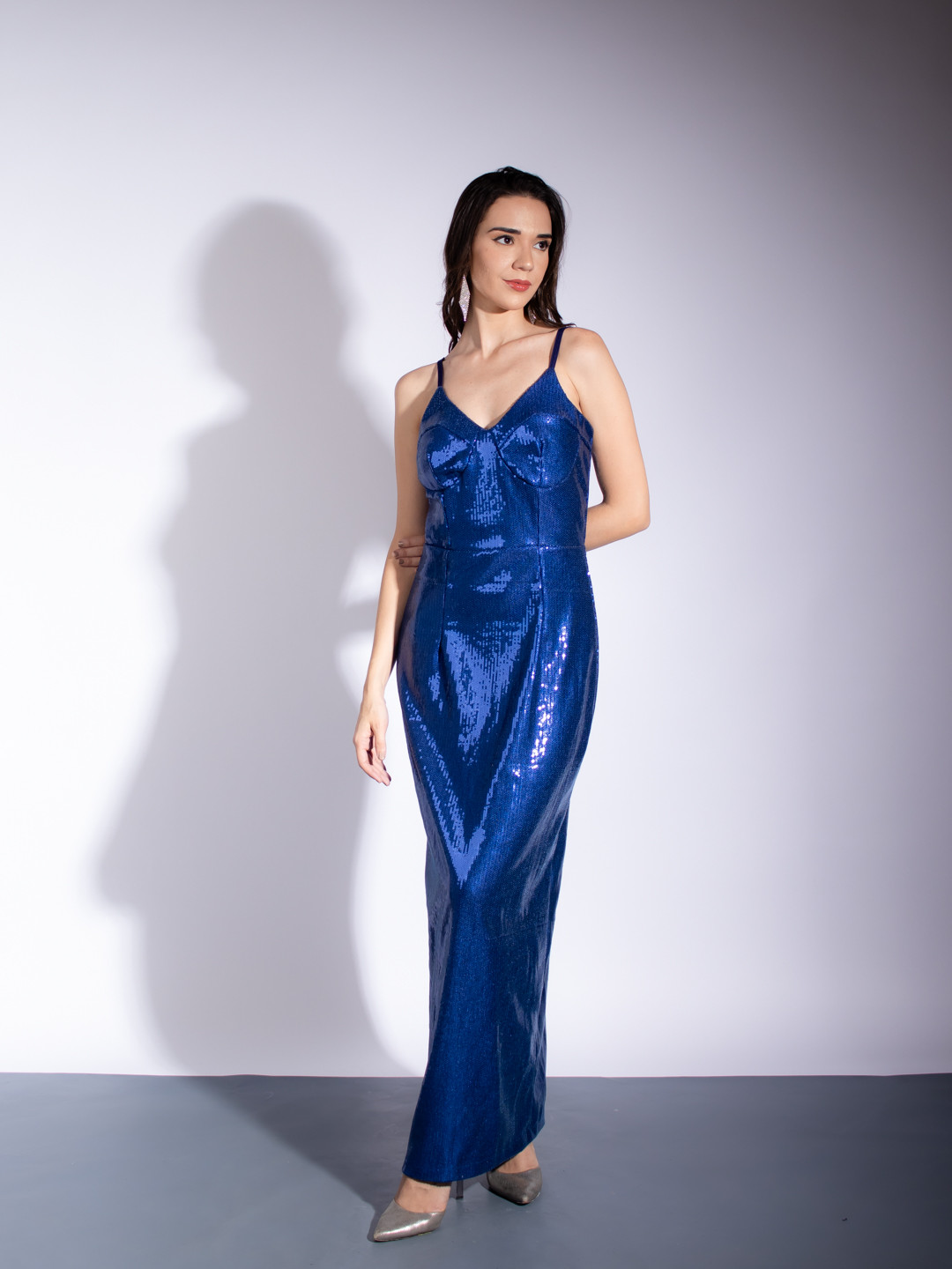 Stylecast X Hersheinbox Blue Sequined Maxi Dress